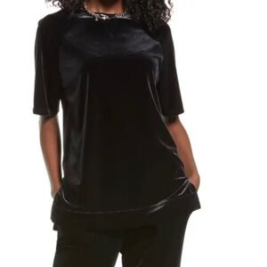 Open Edit Short Sleeve Stretch Velour‎ Sweatshirt Black XS